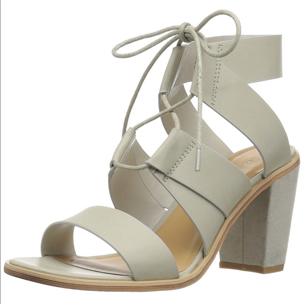 Ash Gray Block Heel Caged Lace Up Gladiator Heels - Picture 3 of 5